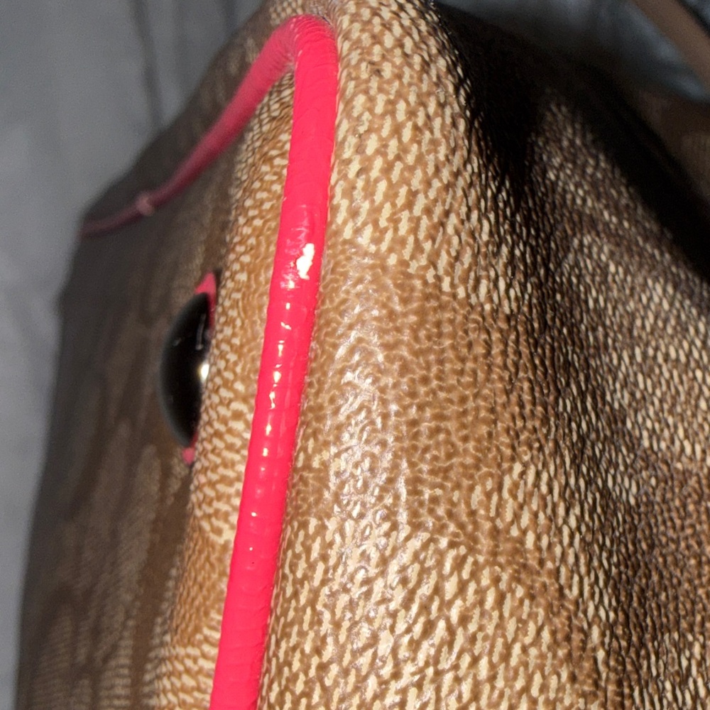 Coach Brown Signature Tote with Pink and White Stripe - Picture 14 of 14